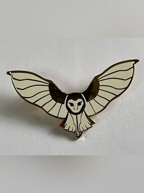 Roamin' Bison Workshop White & Gold Barn Owl Enamel Pin